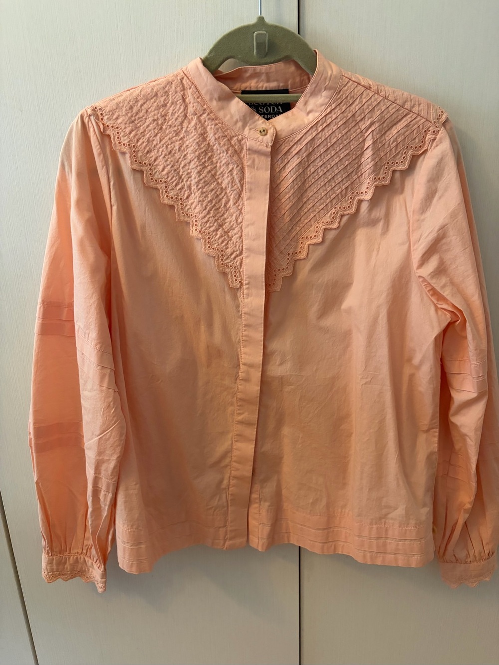 Scotch & Soda Peach Lace-Trim with Eyelet Button Front Blouse
